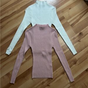 Ribbed Knit Sweater Set in Cream and Pink